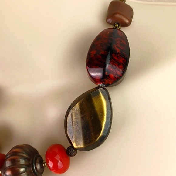 Multi Color Multitexture Large Beaded Boho Choker Necklace - Picture 3 of 9